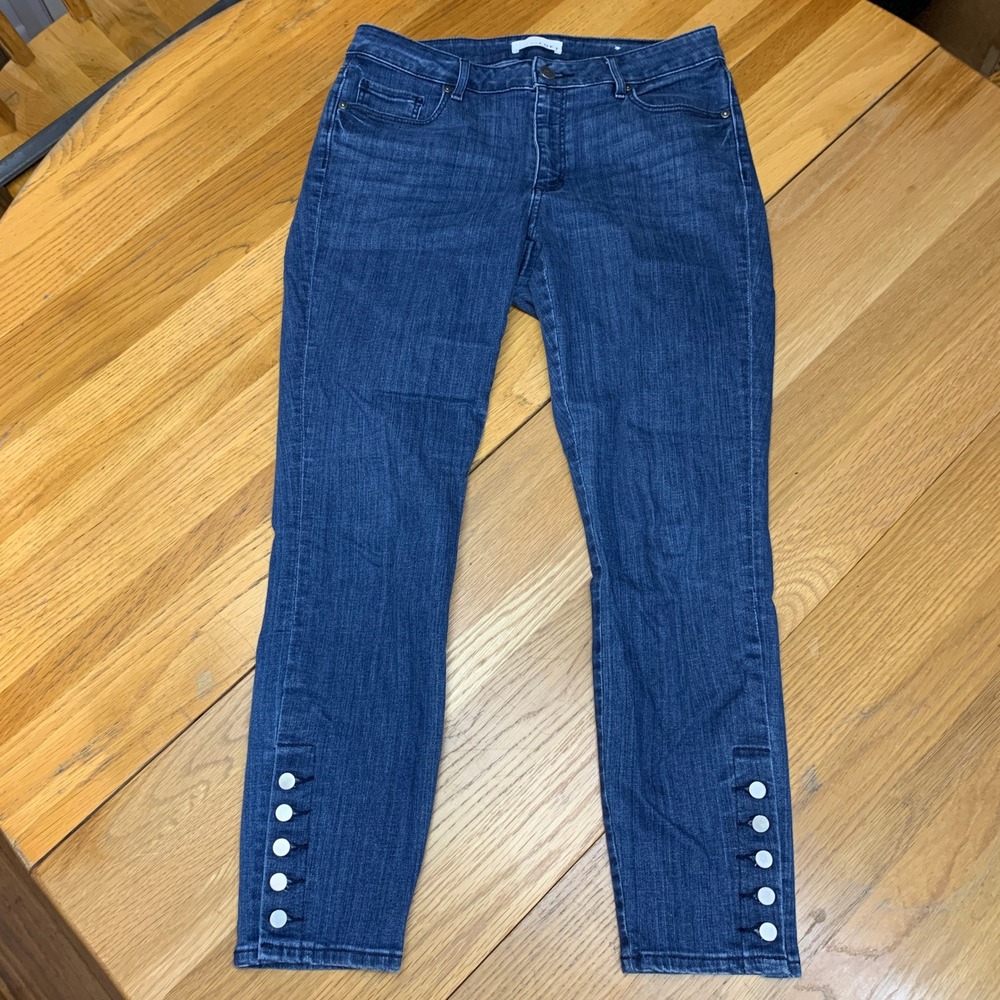 LOFT Womens Curvy Skinny Jeans Dark Wash Button Detail Ankle Pants Size 29 8‎